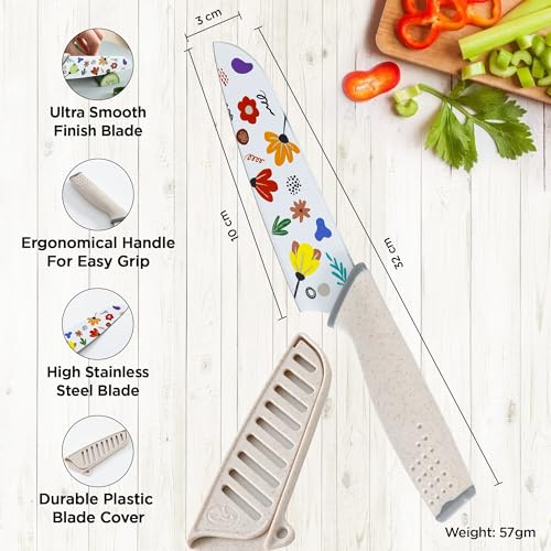 UMAI Sharp Knife for Kitchen (7 Inch) Chef Knife | Chaku Knife | Printed Knife| Nife | Chopping Knife | Steel Kitchen Knife with Cover | Chopper Knife for Kitchen (Golden) (White) - Image 4