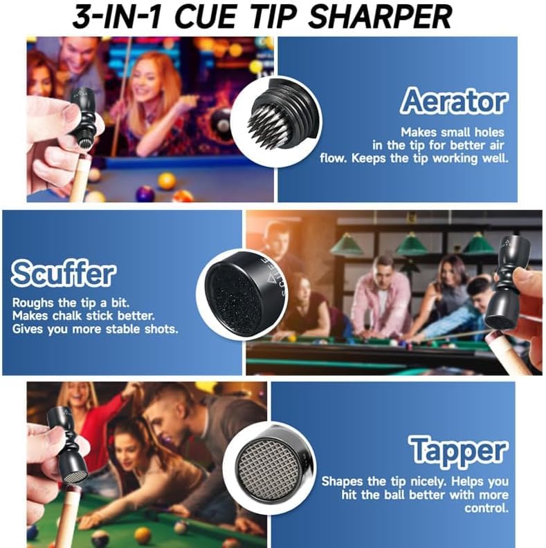 Vastarsky 3-in-1 Cue Tip Tool, Professional Pool Cue Tip Shaper, Billiard Pool Cue Accessories Tool, Scuffer, Shaper, Aerator (Black) - Image 3