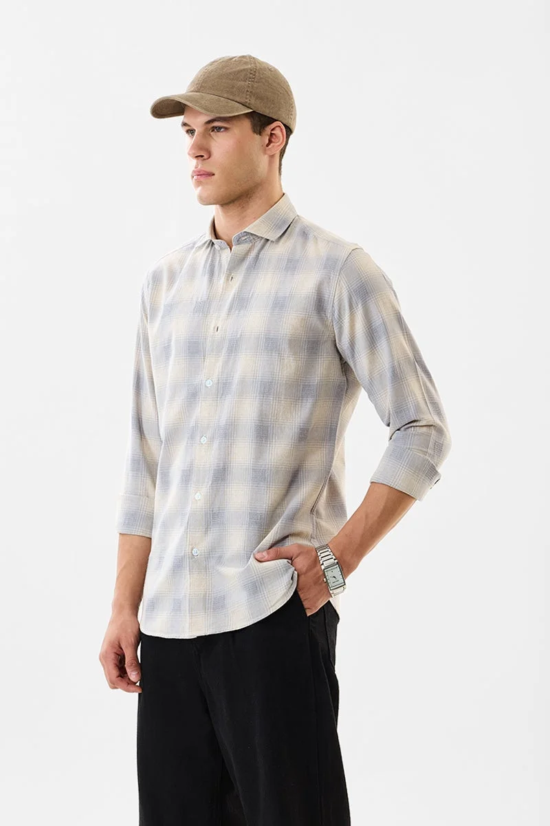 SNITCH Light Grey Checkered Long Sleeve Slim Fit Shirt