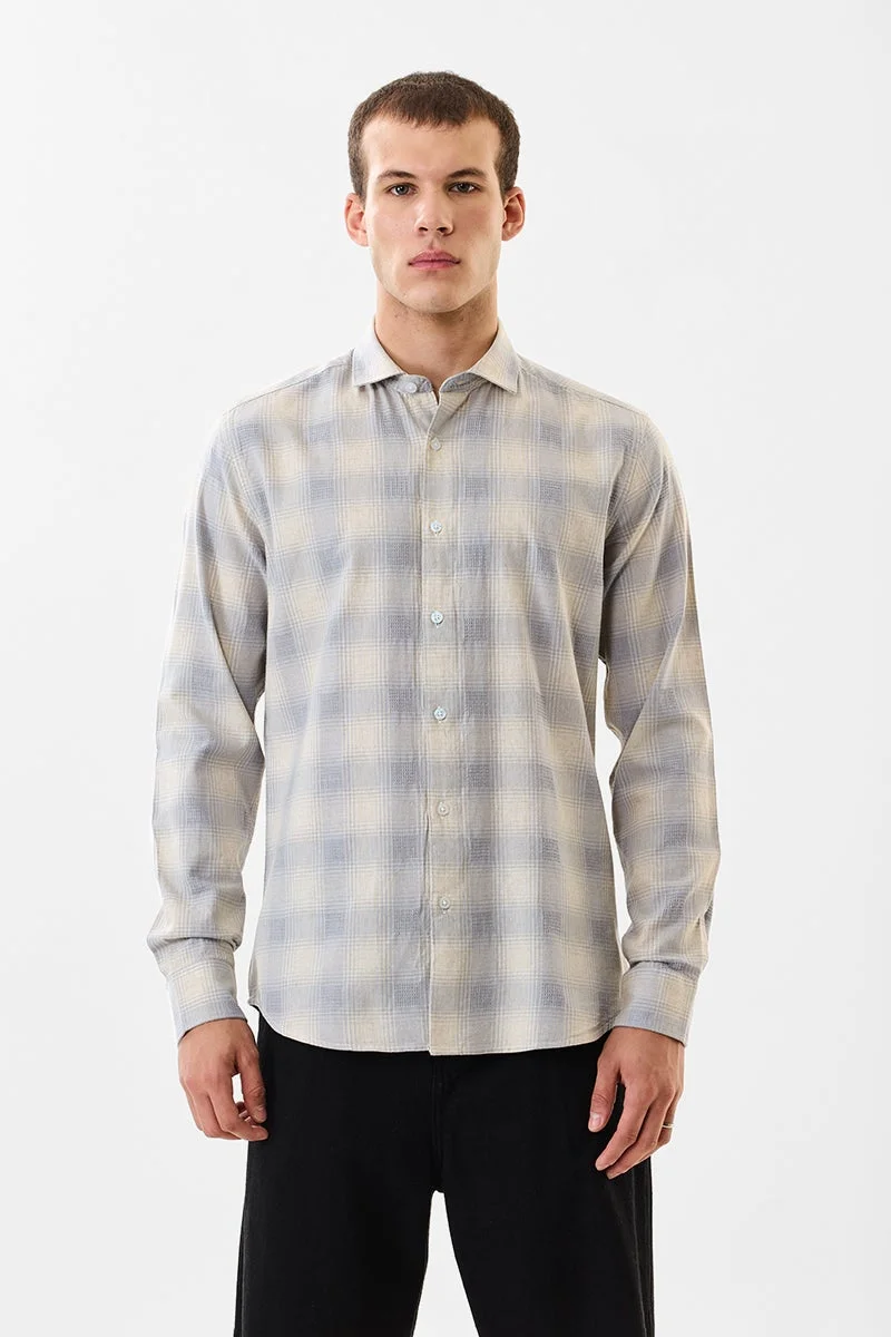 SNITCH Light Grey Checkered Long Sleeve Slim Fit Shirt