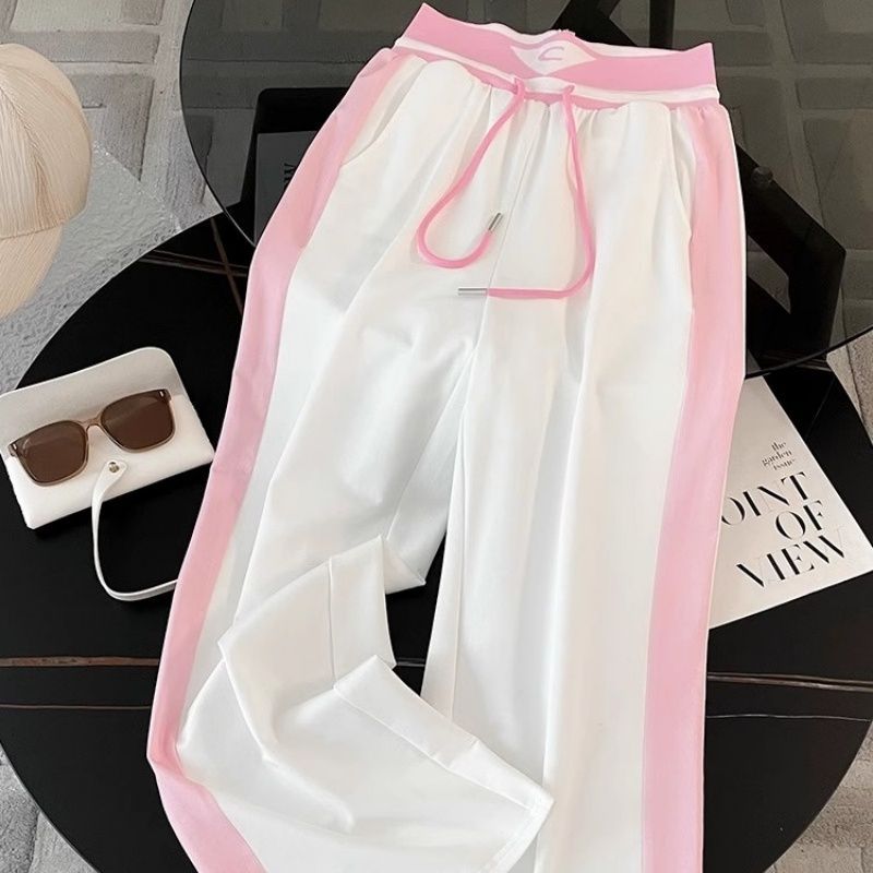 Women's Casual Sport Two-Piece Set with Pink Gradient Top and High Waist Wide-Leg Pants - Image 4