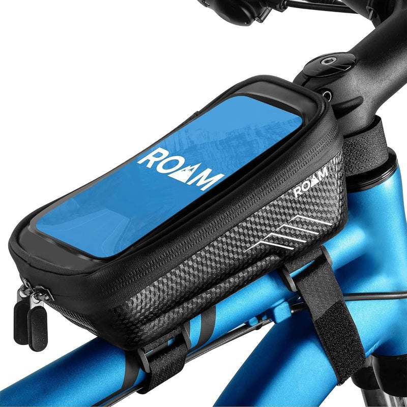 Roam Bike Universal Phone Holder + Waterproof Zipper Storage Case - Fits Smartphones Up To 4" x 7" - Velcro Strap Mounts To Bicycle Frame - Full Touchscreen Capabilities - Black - Image 1