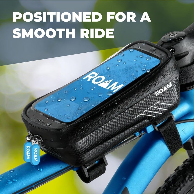 Roam Bike Universal Phone Holder + Waterproof Zipper Storage Case - Fits Smartphones Up To 4" x 7" - Velcro Strap Mounts To Bicycle Frame - Full Touchscreen Capabilities - Black - Image 5
