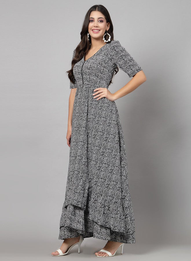RAASSIO فستان ماكسي أسود مطبوع للنساء - Image 4