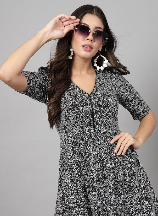 RAASSIO فستان ماكسي أسود مطبوع للنساء - Image 1