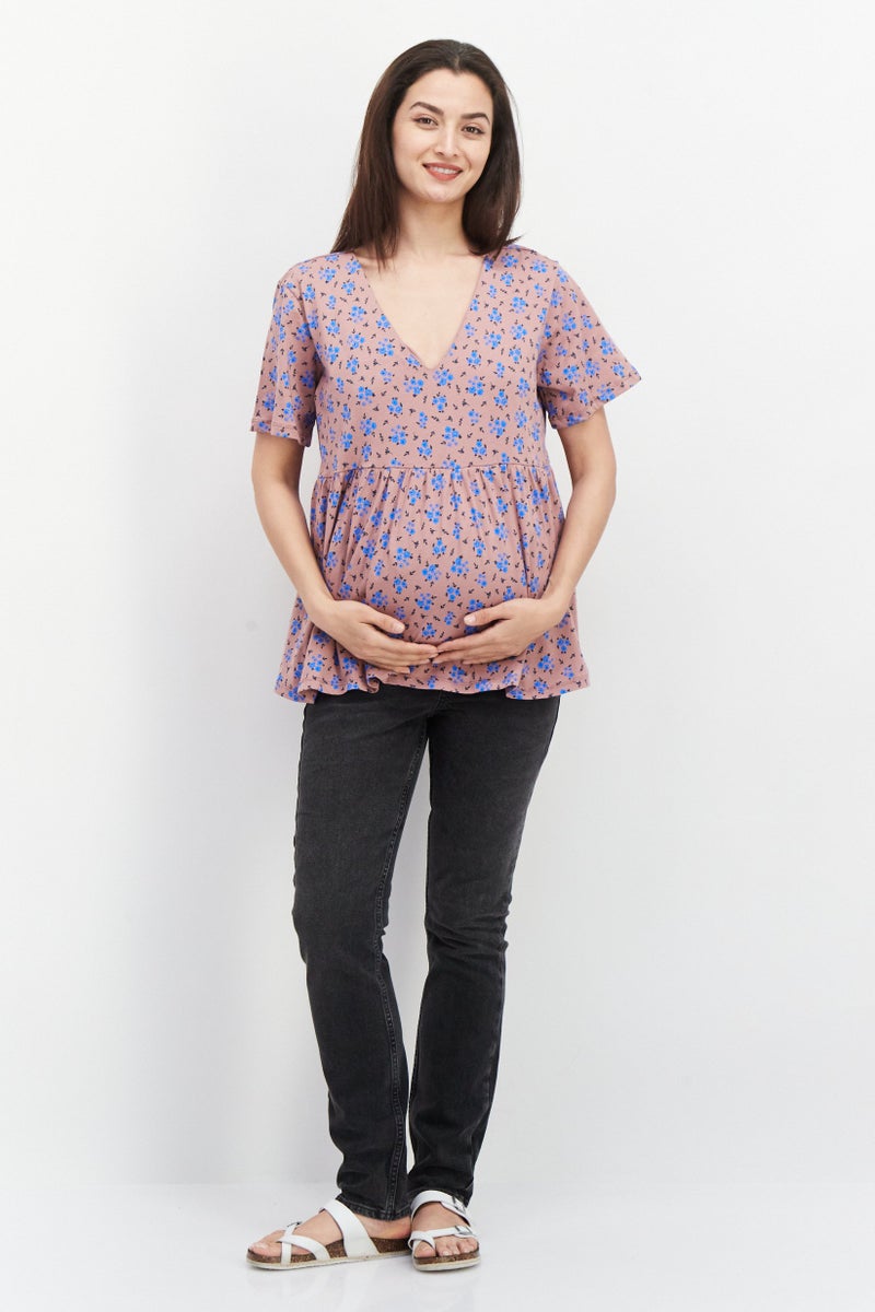 Asos Design Maternity V-Neck Short Sleeves Floral Print Top, Multicolor - Image 3