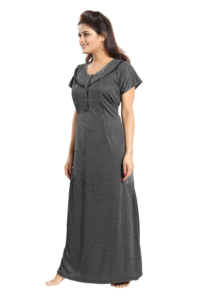 Fabme Women's Cotton Textured Floor Length Nursing Nighty (Black_free size_NW0142_Black_Free Size) - Image 3