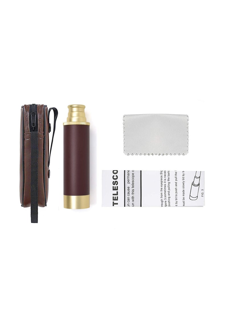 Monocular Telescope for Kids & Adults Handheld Collapsible Brass Telescope 25x30 Zoomable Portable Pirate Spyglass for Cruise Ship