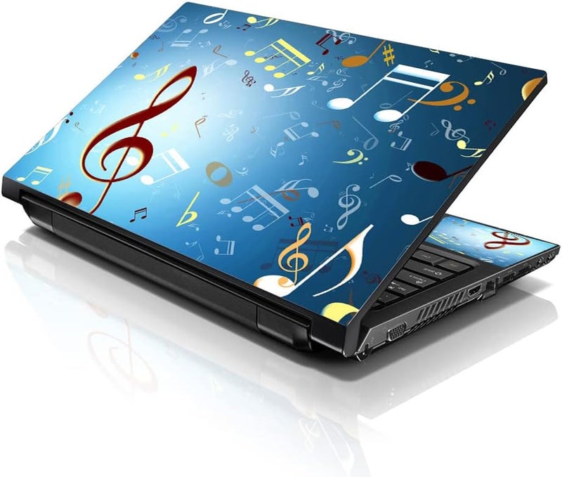 LSS Laptop 17-17.3" Skin Cover with Colorful Music Notes Pattern for HP Dell Lenovo Apple Asus Acer Compaq - Fits 16.5" 17" 17.3" 18.4" 19" (2 Wrist Pads Free) - Image 1