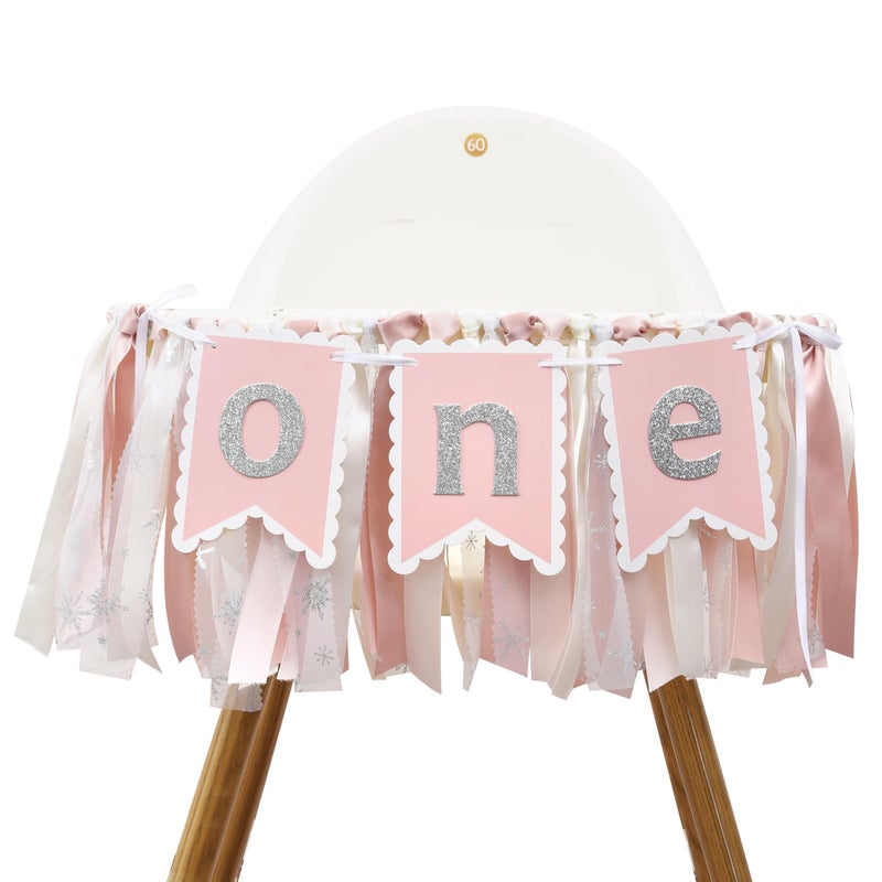 UOAOU Winter Snowflake One High Chair Tulle Tutu - Snowflake First Birthday Decorations Winter Onederland 1St Birthday High Chair Banner  Pink And Silver High Chair Tutu 1St Photo Prop Cake Smash - Image 1