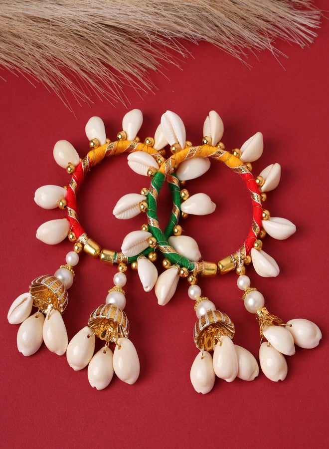 NMII Beautiful Kaudi Latkan Bangles Set For Women & Girls with Pearls Moti & Beads | Handmade Bridal Bangles Bracelet For Wedding, Haldi, Mehandi, Sangeet Jewellery-(F198-Multi-FreeSize) - Image 3