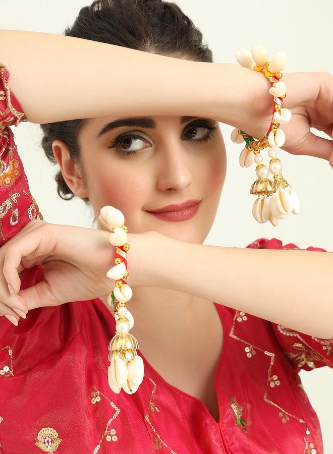 NMII Beautiful Kaudi Latkan Bangles Set For Women & Girls with Pearls Moti & Beads | Handmade Bridal Bangles Bracelet For Wedding, Haldi, Mehandi, Sangeet Jewellery-(F198-Multi-FreeSize) - Image 5