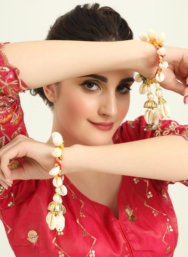 NMII Beautiful Kaudi Latkan Bangles Set For Women & Girls with Pearls Moti & Beads | Handmade Bridal Bangles Bracelet For Wedding, Haldi, Mehandi, Sangeet Jewellery-(F198-Multi-FreeSize) - Image 2