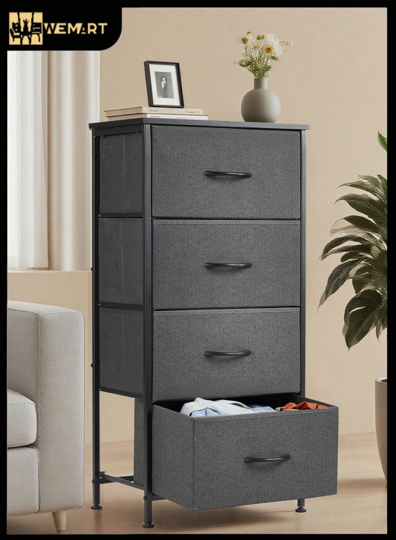 ويمارت خزانة ذات 4 أدراج، منظم خزانة ملابس وخزانة تخزين بمقابض سهلة السحب، إطار فولاذي قوي، سطح خشبي، خزانة ملابس لغرفة النوم والمدخل والخزائن،رمادي - Image 1