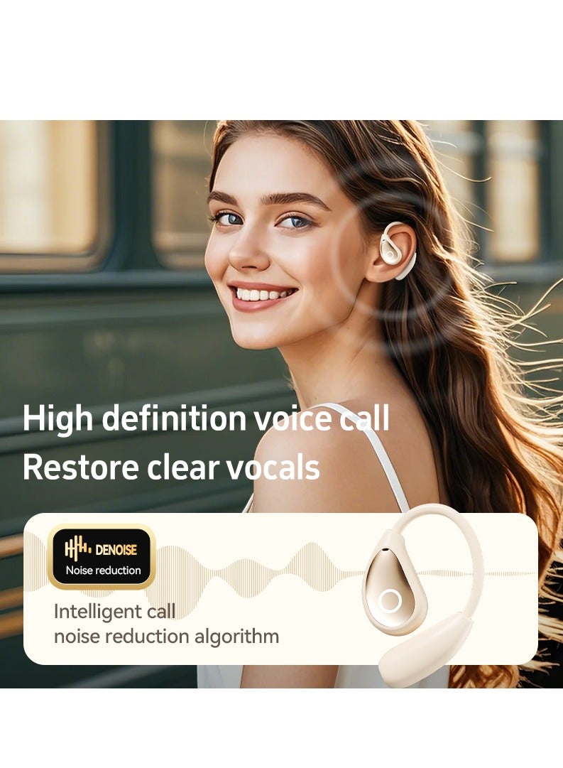 OREKO Open Ear Headphones, True Wireless Earbuds, Bluetooth 5.4 Headphones, Ultra-Comfort, Deep Bass, Clear Calls, LED Lights, OWS Bluetooth Earbuds TWS, Light-Weight Earphones Beige - Image 5