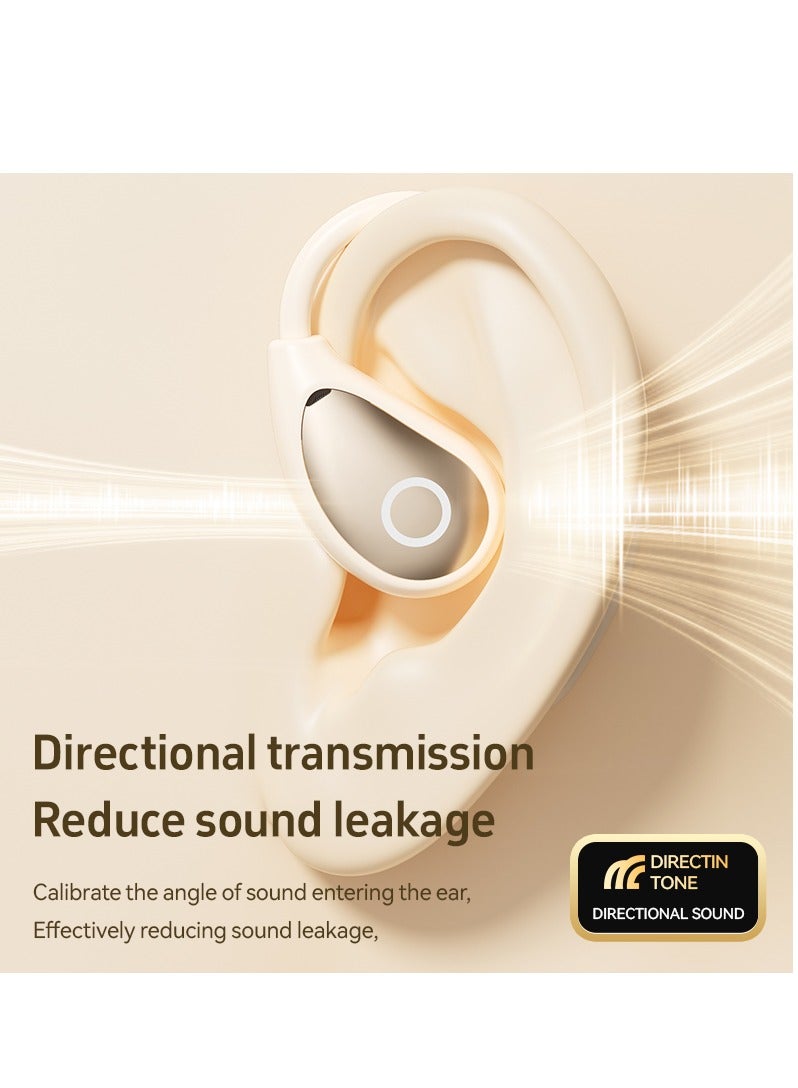 OREKO Open Ear Headphones, True Wireless Earbuds, Bluetooth 5.4 Headphones, Ultra-Comfort, Deep Bass, Clear Calls, LED Lights, OWS Bluetooth Earbuds TWS, Light-Weight Earphones Beige - Image 4