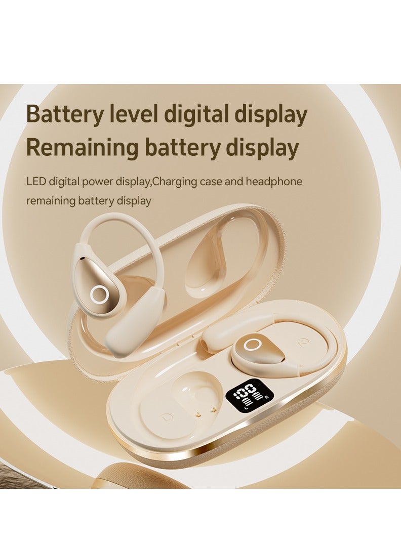 OREKO Open Ear Headphones, True Wireless Earbuds, Bluetooth 5.4 Headphones, Ultra-Comfort, Deep Bass, Clear Calls, LED Lights, OWS Bluetooth Earbuds TWS, Light-Weight Earphones Beige - Image 3