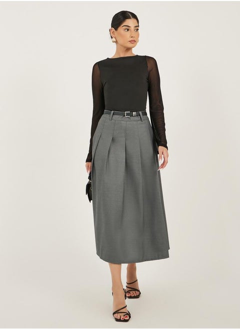 Pleated A-Line Midi Skirt