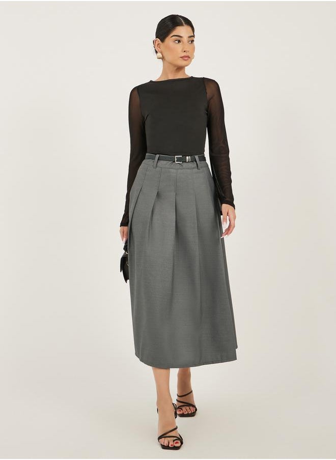 Styli Pleated A-Line Midi Skirt  - Image 1