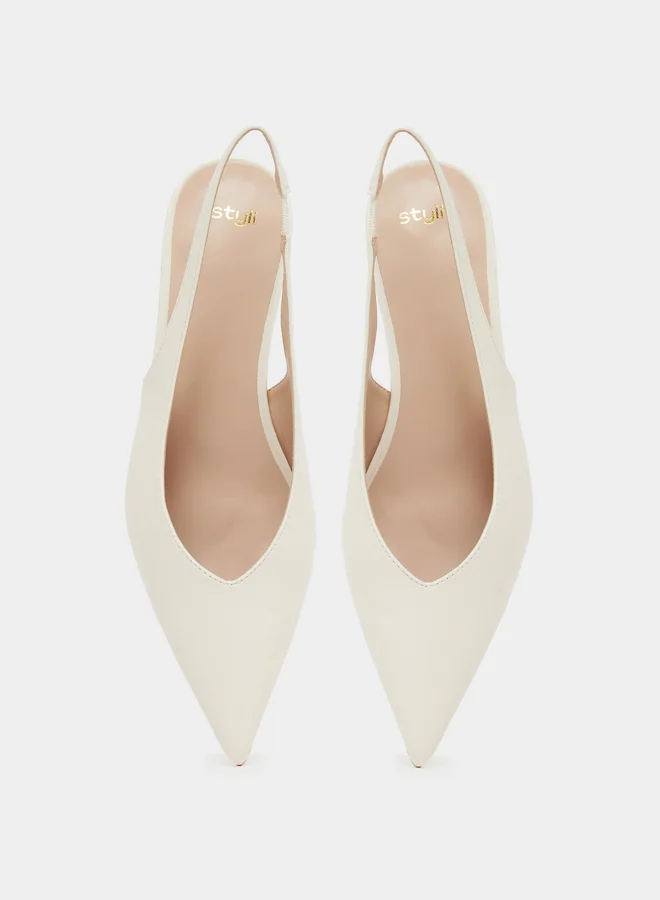 Styli Plain Low Wedge Heel Slingback Shoes