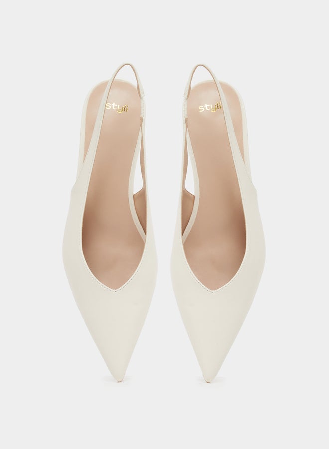 Styli Plain Low Wedge Heel Slingback Shoes  - Image 5