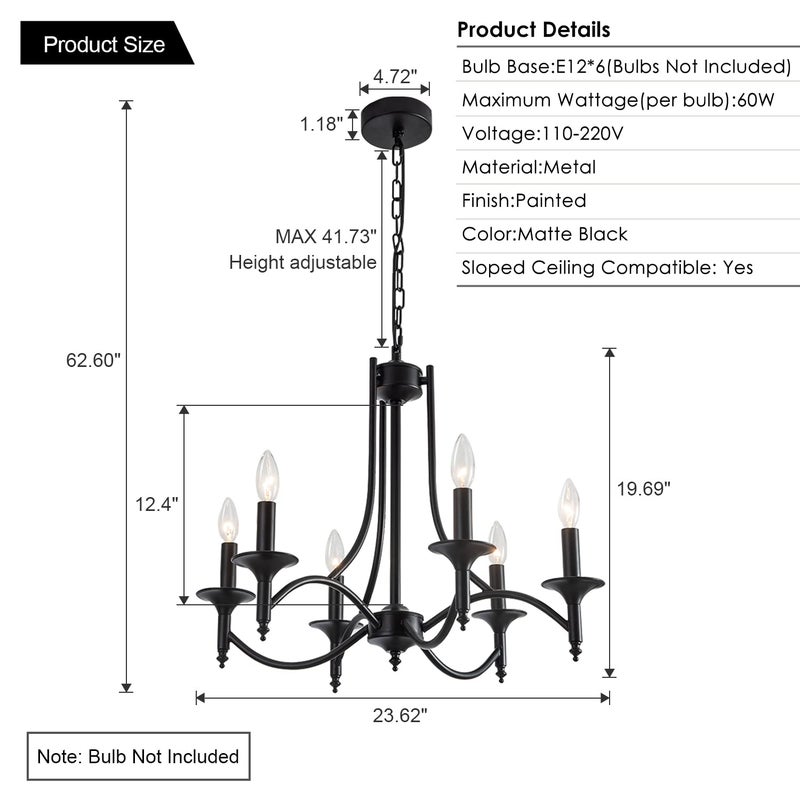 Pretoy Black Farmhouse Chandelier Iron Chandeliers for Dining Room Light Fixture 6-Light Rustic Industrial Hanging Pendant Light for Kitchen Island Foyer Living Room Bedroom - Image 2