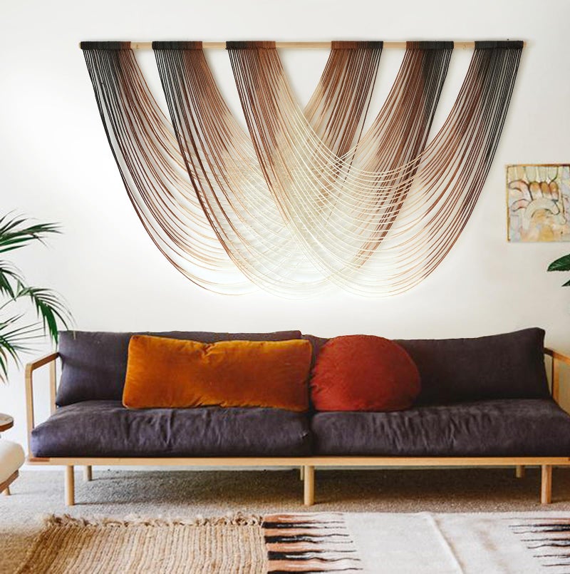 Jakalin Macrame Wall Hanging Brown Dip Dyed Large Fiber Yarn Wall Art Boho Wall Decor Boho Bedroom Living Room Wall Decor,59" W x 33" L - Image 3