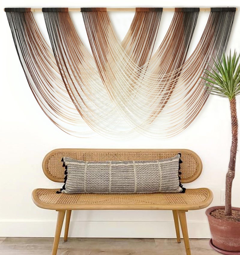 Jakalin Macrame Wall Hanging Brown Dip Dyed Large Fiber Yarn Wall Art Boho Wall Decor Boho Bedroom Living Room Wall Decor,59" W x 33" L - Image 2