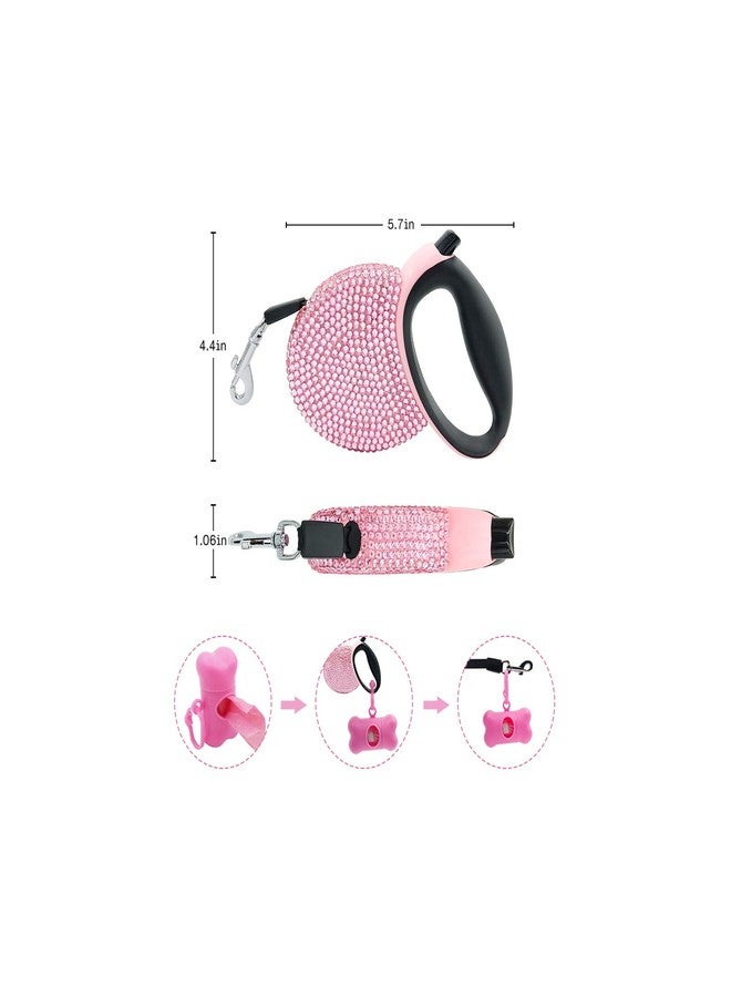 Triumilynn Rhinestone Retractable Dog Leash Bling 10 ft, Pet Walking Leash Pink for Small Medium Breed Walking Training, One Button Release and Lock, Gift Waste Bags Dispenser Included - Image 4
