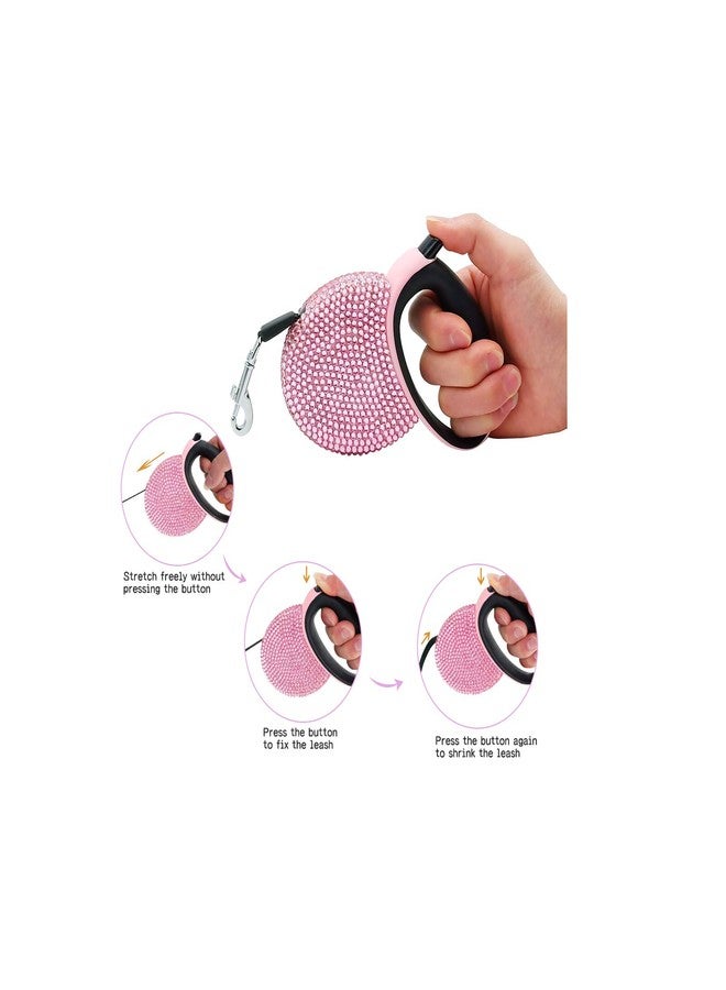 Triumilynn Rhinestone Retractable Dog Leash Bling 10 ft, Pet Walking Leash Pink for Small Medium Breed Walking Training, One Button Release and Lock, Gift Waste Bags Dispenser Included - Image 3