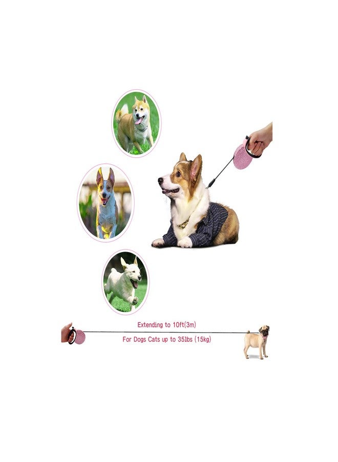 Triumilynn Rhinestone Retractable Dog Leash Bling 10 ft, Pet Walking Leash Pink for Small Medium Breed Walking Training, One Button Release and Lock, Gift Waste Bags Dispenser Included - Image 5