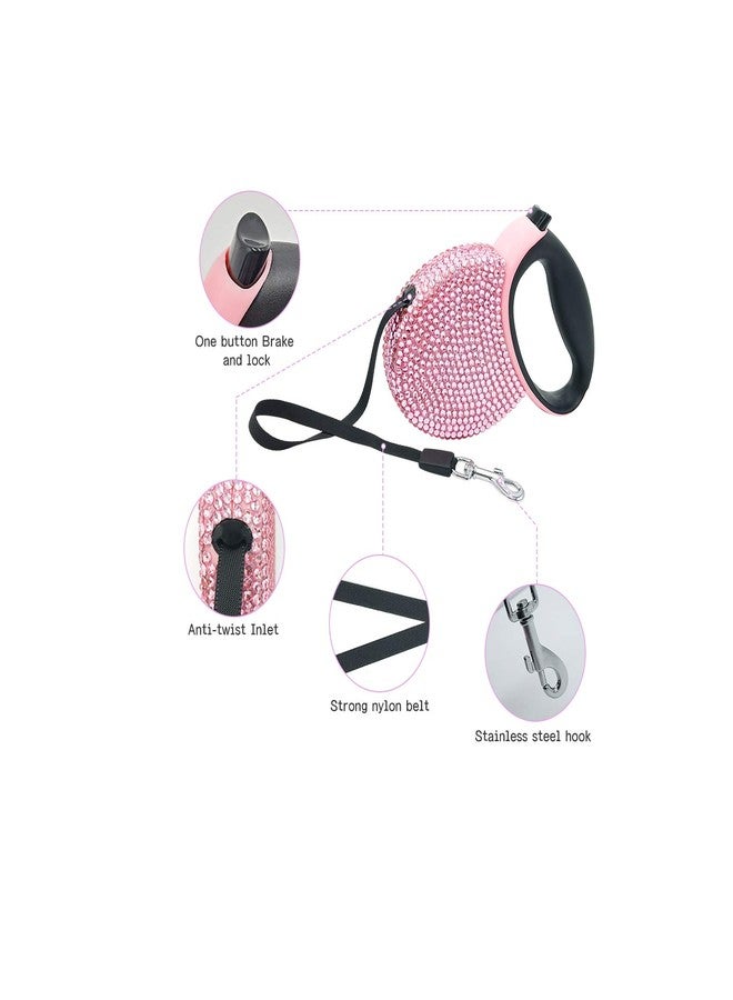 Triumilynn Rhinestone Retractable Dog Leash Bling 10 ft, Pet Walking Leash Pink for Small Medium Breed Walking Training, One Button Release and Lock, Gift Waste Bags Dispenser Included - Image 2