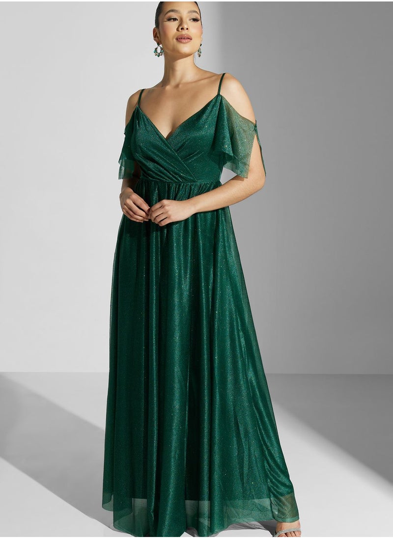 Ella Limited Edition - Cold Shoulder Shimmer A-Line Dress - Image 1