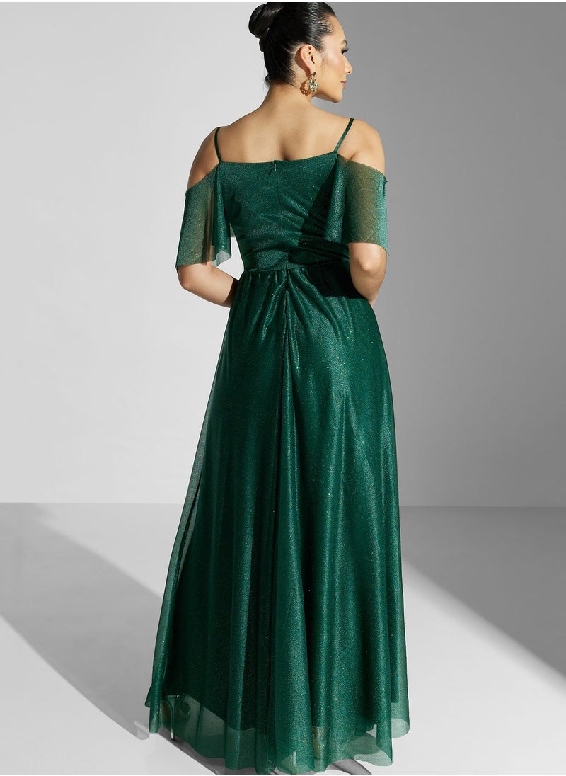 Ella Limited Edition - Cold Shoulder Shimmer A-Line Dress - Image 1