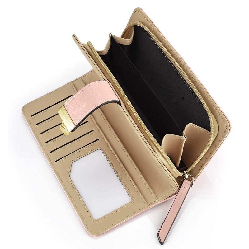 PGXT Women's Wallet Women Credit Card Holder Hollow Leaf Pattern Bifold Leather Lady Long Wallet Purse Zip Birthday Xmas Gifts for Women Girls(Pink) - Image 3