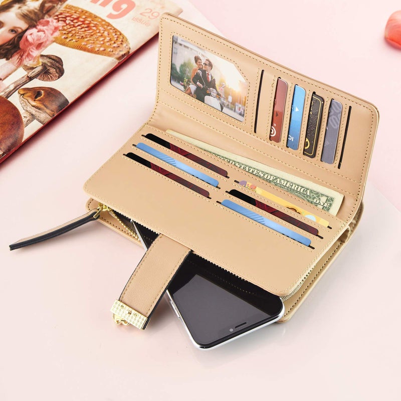 PGXT Women's Wallet Women Credit Card Holder Hollow Leaf Pattern Bifold Leather Lady Long Wallet Purse Zip Birthday Xmas Gifts for Women Girls(Pink) - Image 5