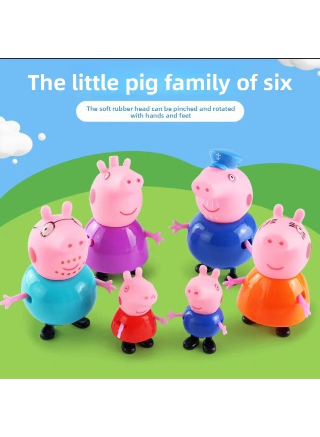 Peppa  Doll Set Play House Toy Children's Six-Person Family Peppa  Play House