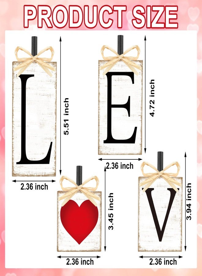 Fairooth 4 Pcs Valentines Day Wooden Block Signs Wood Love Heart Table Sign Valentine Tiered Tray Decor Rustic Farmhouse Tabletop Centerpieces for Valentines Wedding Party Home Office Shelf Table Decorations - Image 2