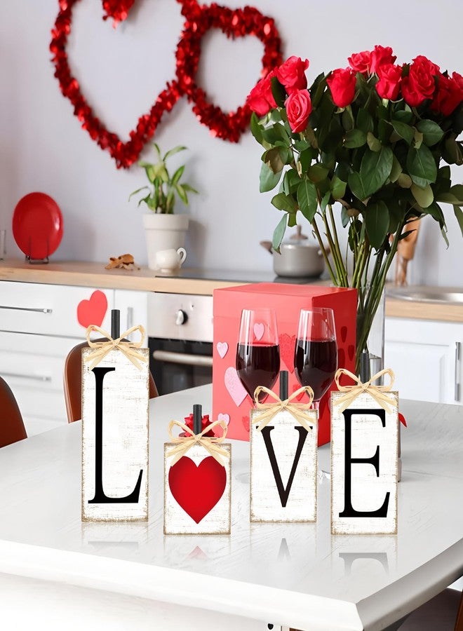 Fairooth 4 Pcs Valentines Day Wooden Block Signs Wood Love Heart Table Sign Valentine Tiered Tray Decor Rustic Farmhouse Tabletop Centerpieces for Valentines Wedding Party Home Office Shelf Table Decorations - Image 5