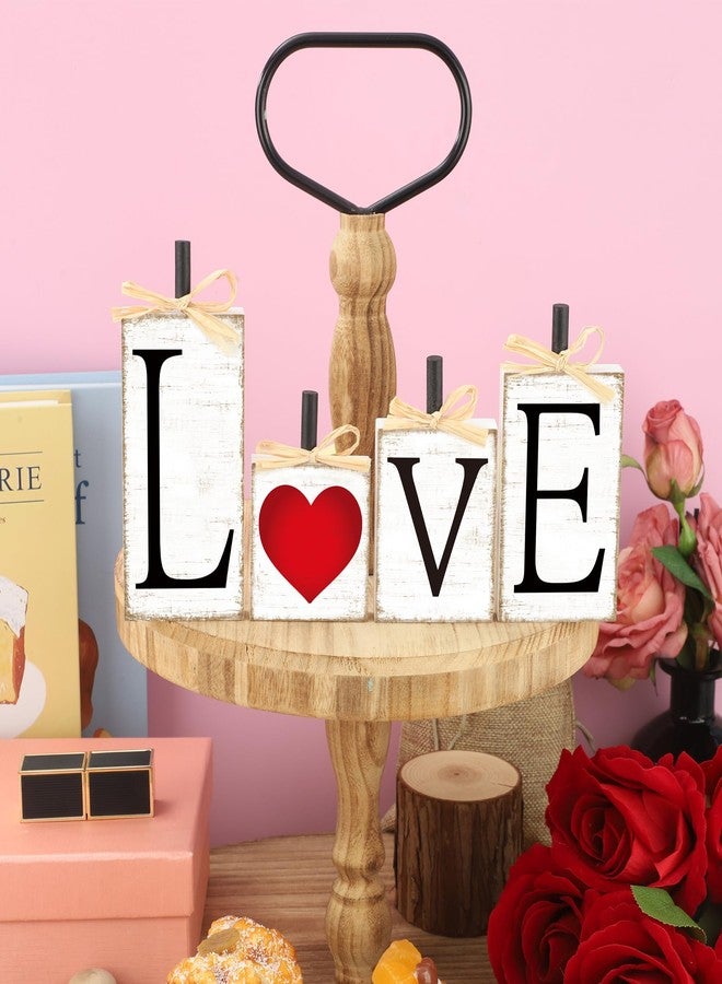 Fairooth 4 Pcs Valentines Day Wooden Block Signs Wood Love Heart Table Sign Valentine Tiered Tray Decor Rustic Farmhouse Tabletop Centerpieces for Valentines Wedding Party Home Office Shelf Table Decorations - Image 4
