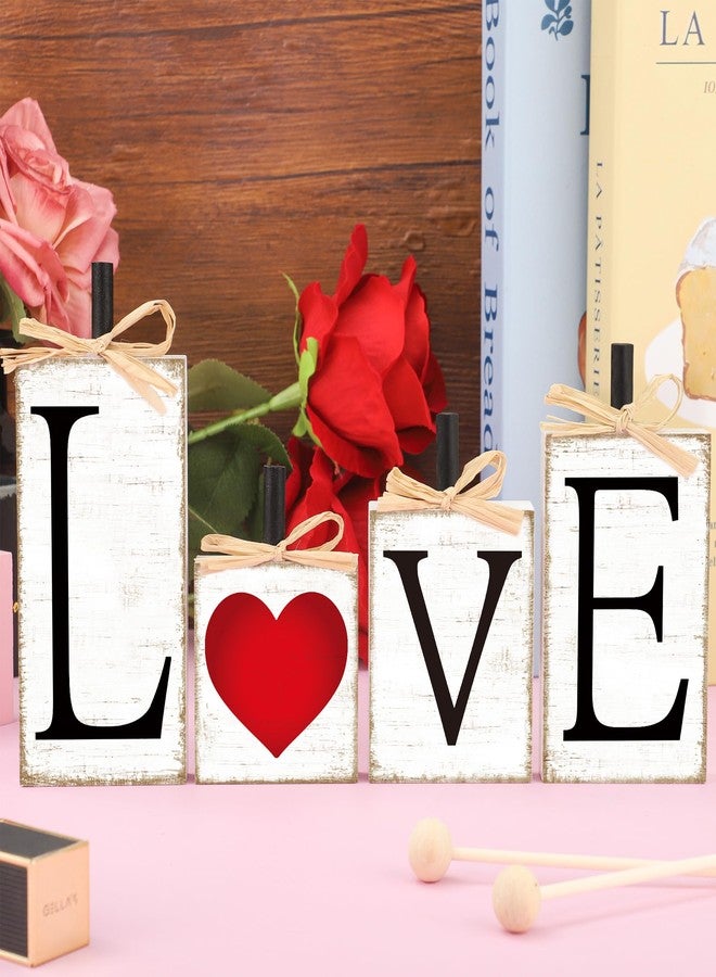 Fairooth 4 Pcs Valentines Day Wooden Block Signs Wood Love Heart Table Sign Valentine Tiered Tray Decor Rustic Farmhouse Tabletop Centerpieces for Valentines Wedding Party Home Office Shelf Table Decorations - Image 1
