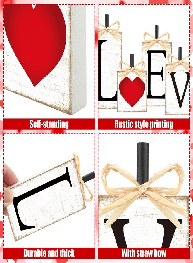 Fairooth 4 Pcs Valentines Day Wooden Block Signs Wood Love Heart Table Sign Valentine Tiered Tray Decor Rustic Farmhouse Tabletop Centerpieces for Valentines Wedding Party Home Office Shelf Table Decorations - Image 3