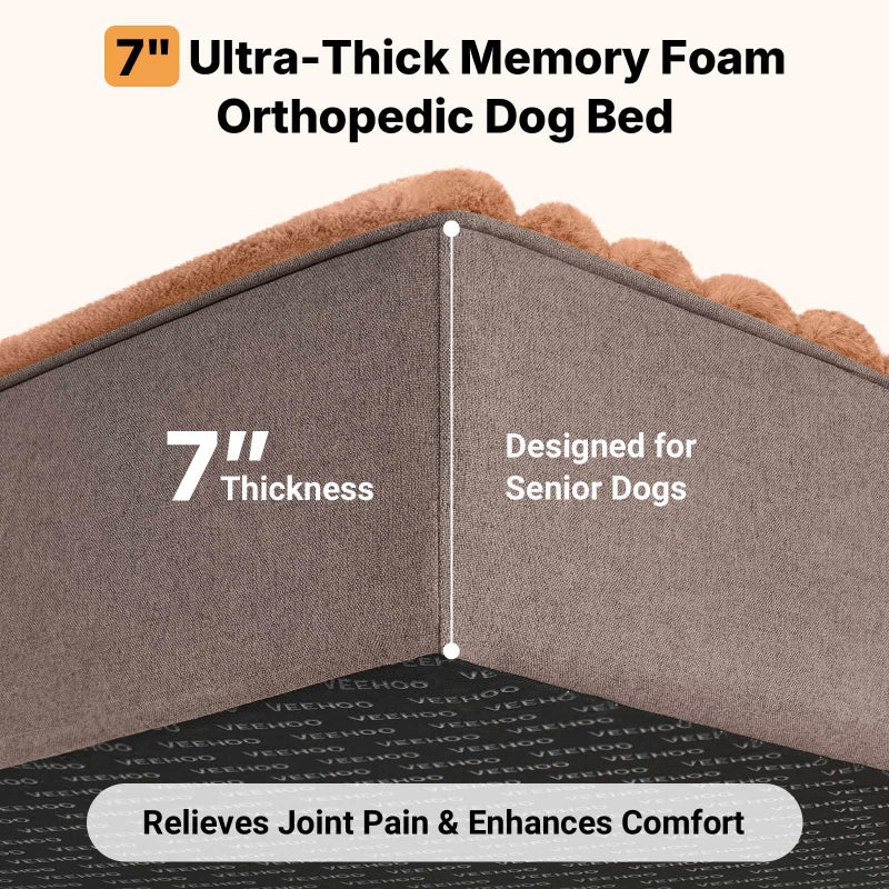 Veehoo Orthopedic Memory Foam Dog Bed, 7 Inch Thick Extra Large XXL Dog Bed for Senior Dogs with Ultra-Soft Fluffy Surface, Waterproof Liner, Removable Washable Cover and Non-Slip Bottom, 52"x36"x7" - Image 2