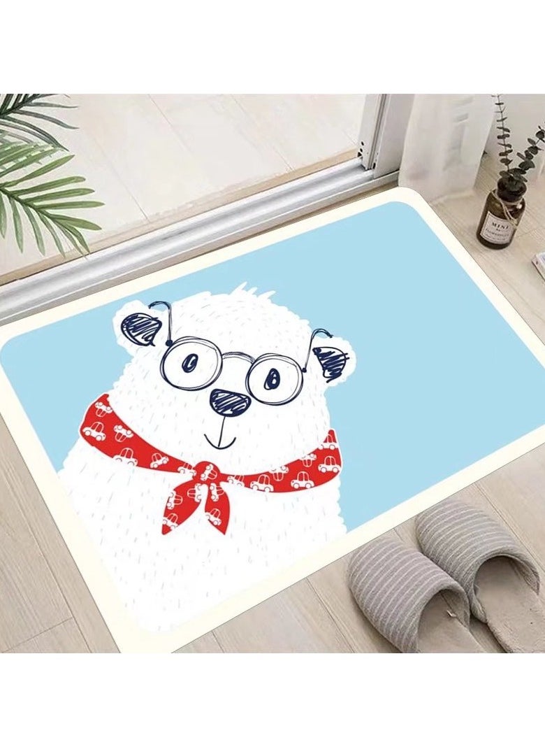 LESTER LESTER Soft Non-Slip Waterproof Bathroom Mat, Bathroom Carpet, Entrance Doormat Cashmere Material Floor Mats Home Decor Set Bathroom Door Mat Rectangle Shape White Bear Design Baby Blue Color 50x80cm  - Image 1