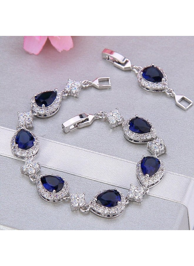 EVER FAITH Wedding Bridal Bracelet For Brides Bridesmaids, Blue Cubic Zirconia September Birthstone Teardrop Tennis Bracelet For Women Jewelry  - Image 5