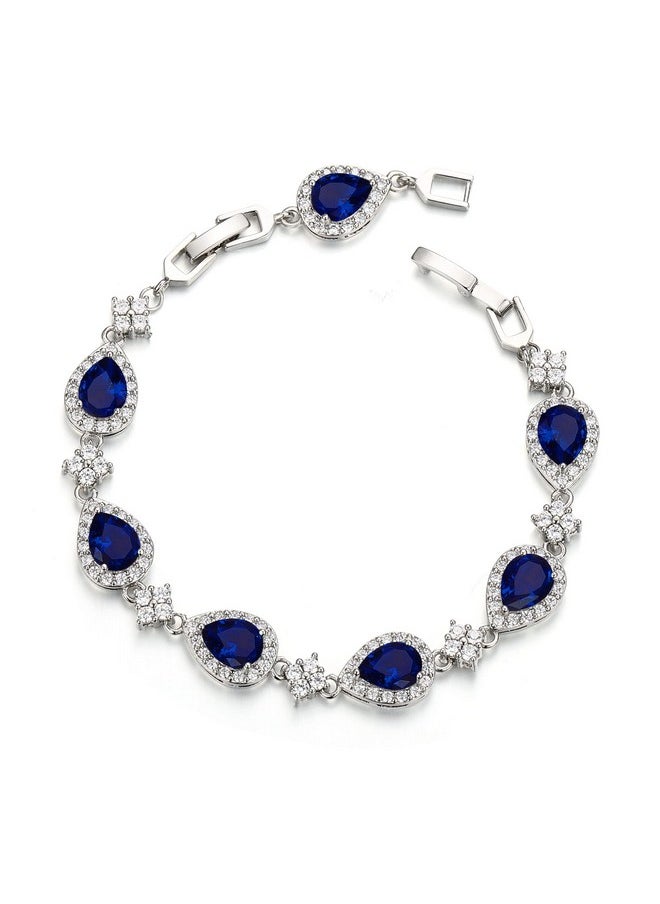 EVER FAITH Wedding Bridal Bracelet For Brides Bridesmaids, Blue Cubic Zirconia September Birthstone Teardrop Tennis Bracelet For Women Jewelry  - Image 1