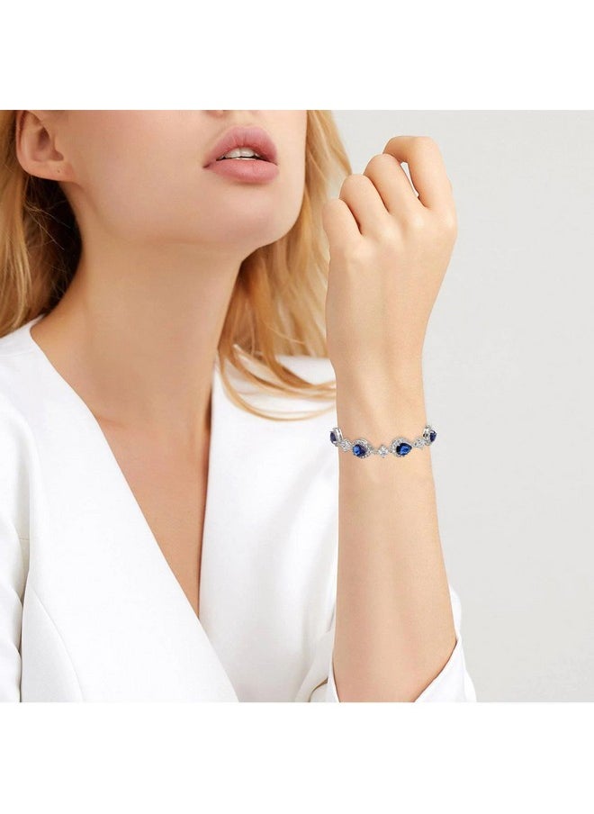 EVER FAITH Wedding Bridal Bracelet For Brides Bridesmaids, Blue Cubic Zirconia September Birthstone Teardrop Tennis Bracelet For Women Jewelry  - Image 2