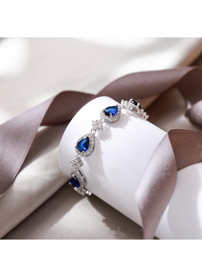 EVER FAITH Wedding Bridal Bracelet For Brides Bridesmaids, Blue Cubic Zirconia September Birthstone Teardrop Tennis Bracelet For Women Jewelry  - Image 4