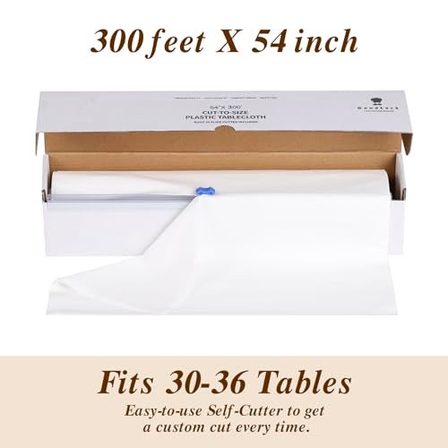 Goodluck 54 Inch X 300 Feet Plastic Table Cloths with Cutter Box, White Disposable Table Cover Roll, Plastic Tablecloth for Party, Banquet, Wedding, Birthday, Anniversary - Image 4