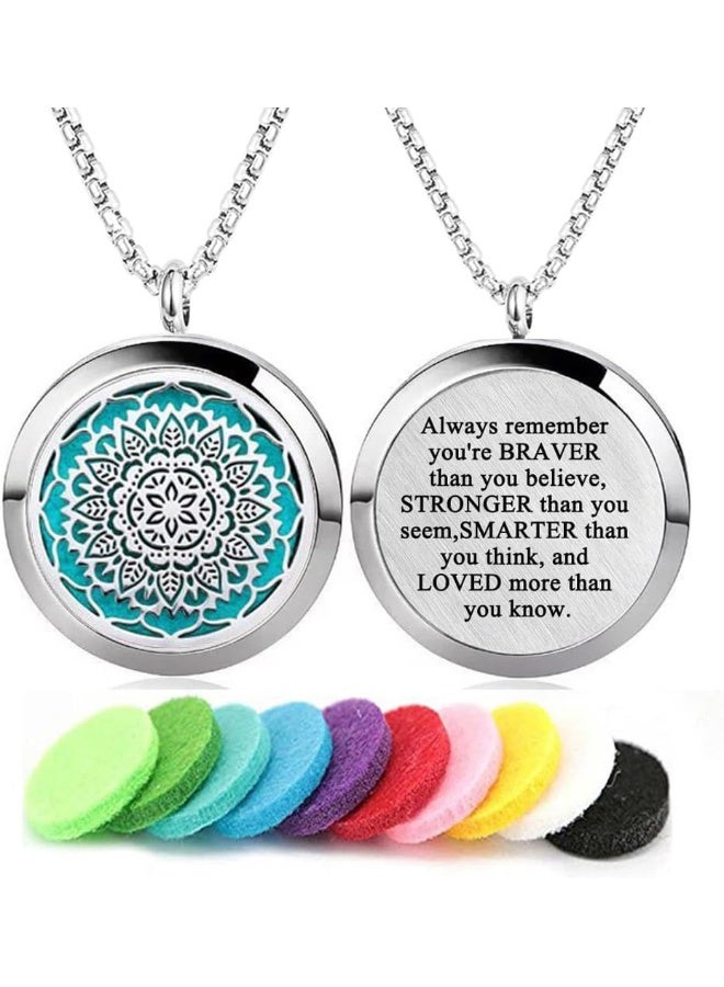 GFONDINGD Aromatherapy Essential Oil Diffuser Necklace Tree Of Life Pattern Stainless Steel Locket Pendant (30Mm Flower)  - Image 1